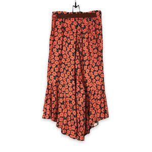 Anthropologie ett:twa Poppy Print Flared Ruffle Hem Floral Pants Capris